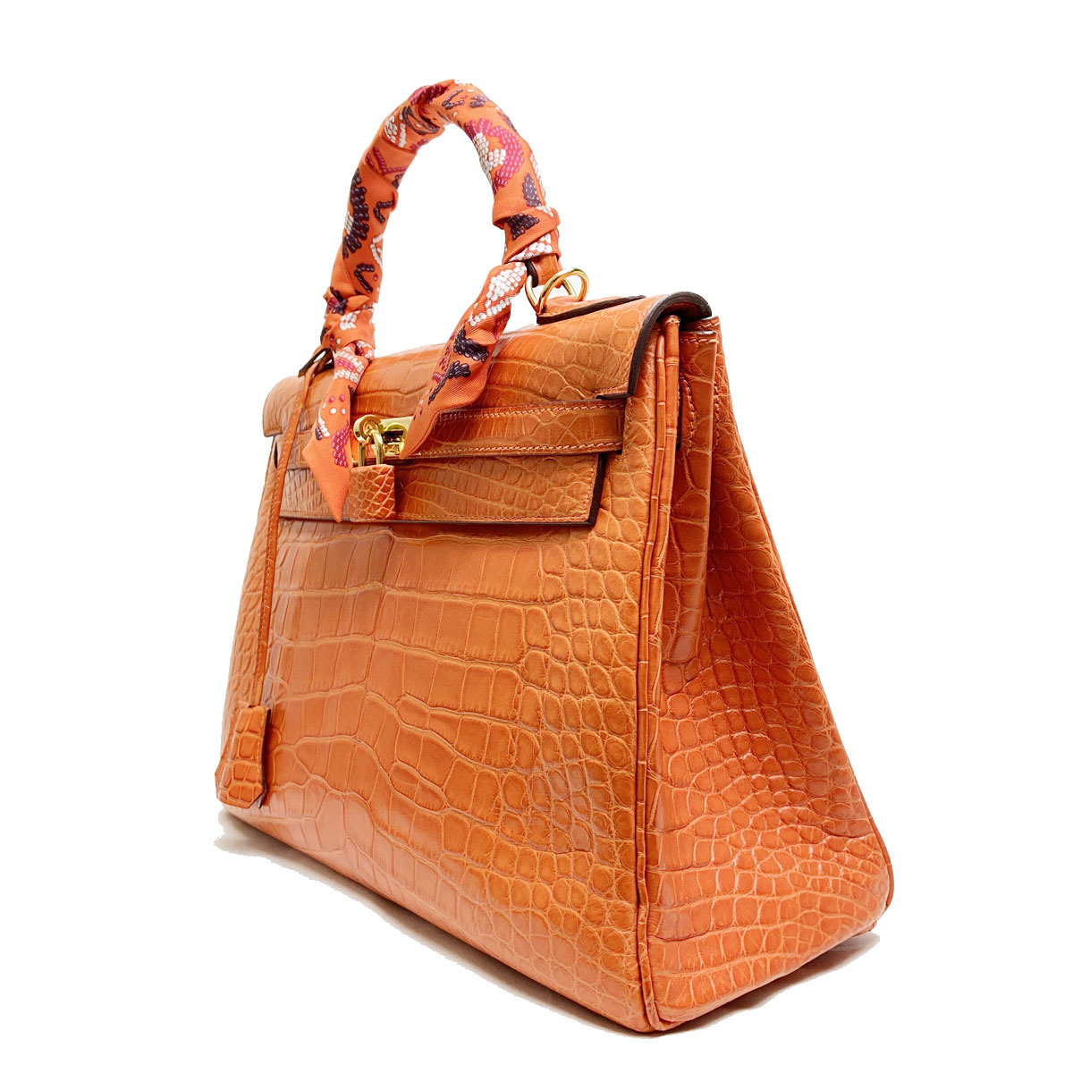 HERMES エルメス ケリー32 2WAYハンドバッグ クロコダイル オレンジ ゴールド金具 □R刻印 (2014年頃製造)