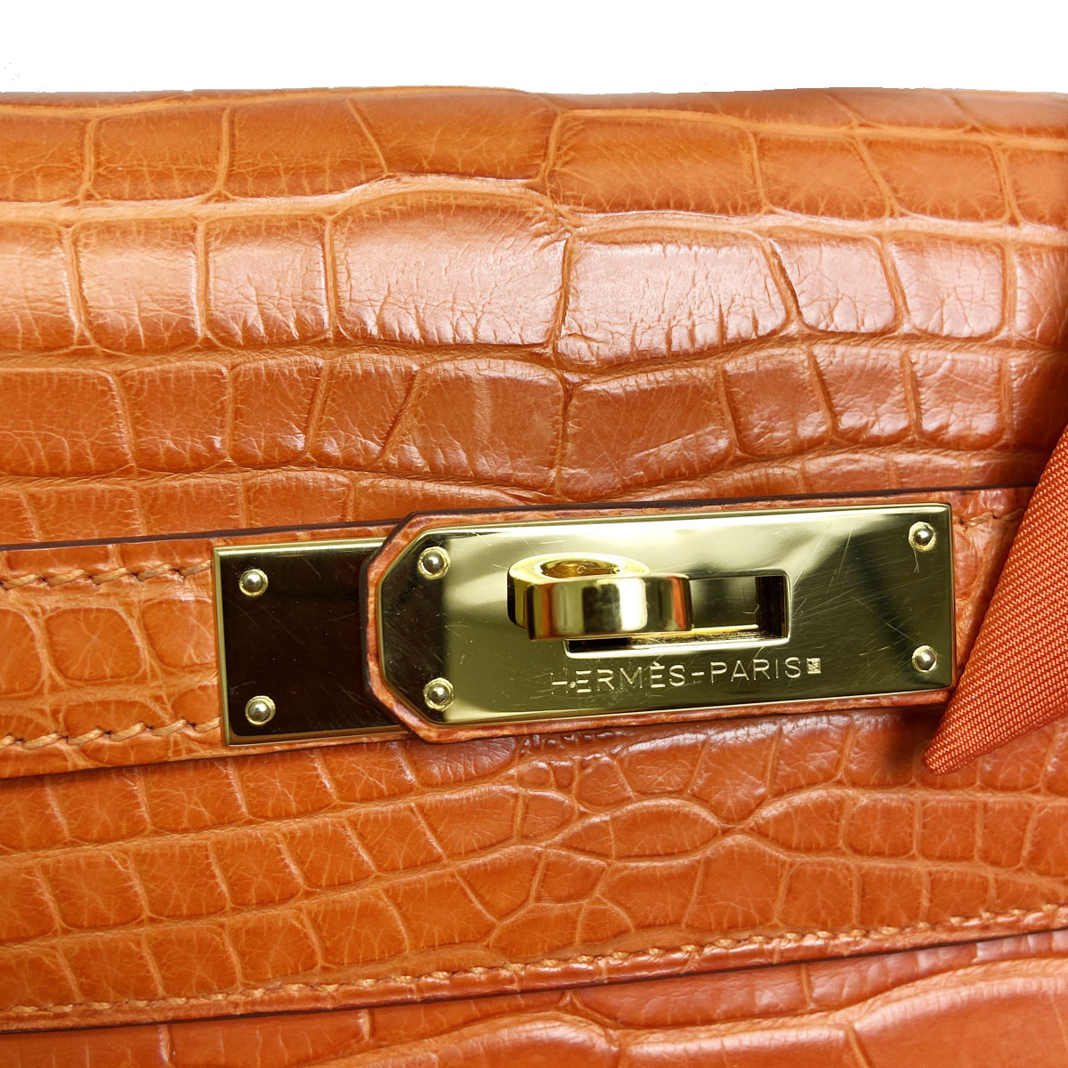 HERMES エルメス ケリー32 2WAYハンドバッグ クロコダイル オレンジ ゴールド金具 □R刻印 (2014年頃製造)