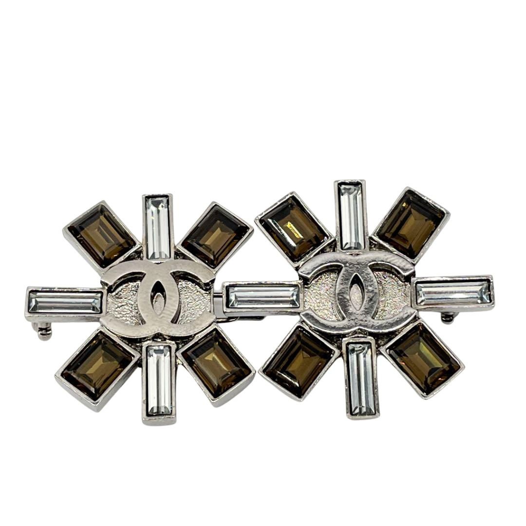 CHANEL シャネル 2連ブローチ ココマーク カラーストーン 05A シルバー 