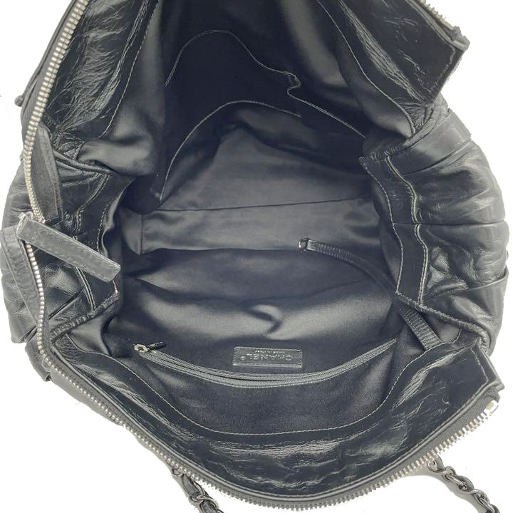 CHANEL シャネル チェーンショルダー トートバッグ レザー ブラック