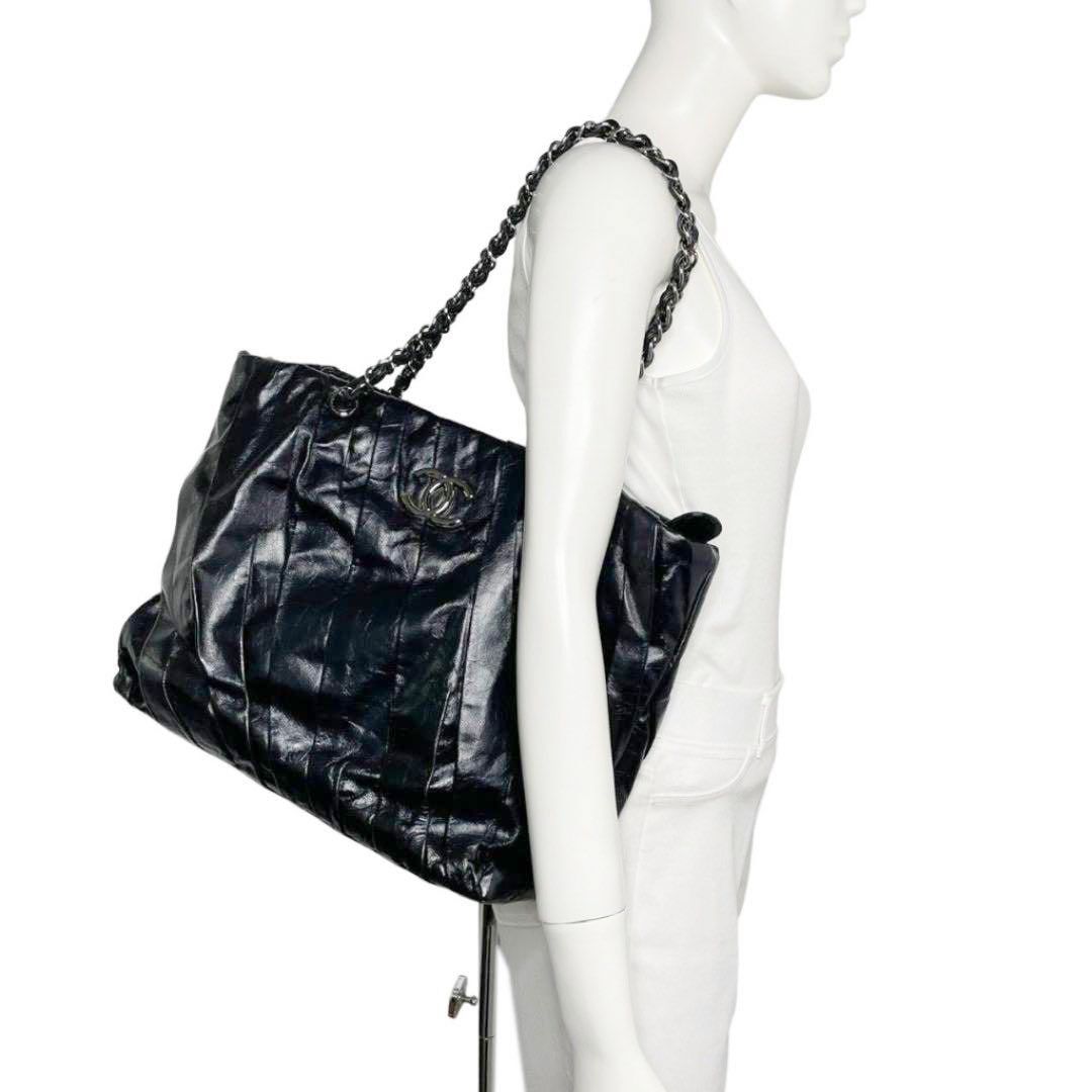 CHANEL シャネル チェーンショルダー トートバッグ レザー ブラック