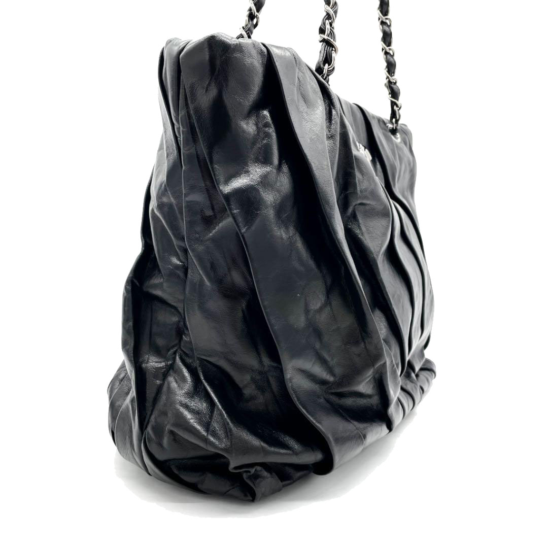 CHANEL シャネル チェーンショルダー トートバッグ レザー ブラック