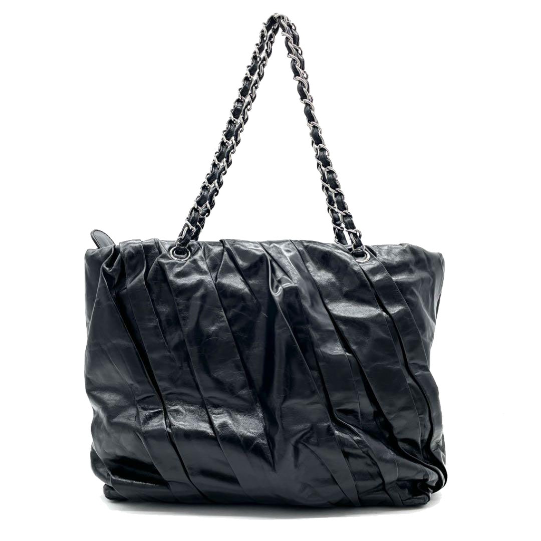 CHANEL シャネル チェーンショルダー トートバッグ レザー ブラック