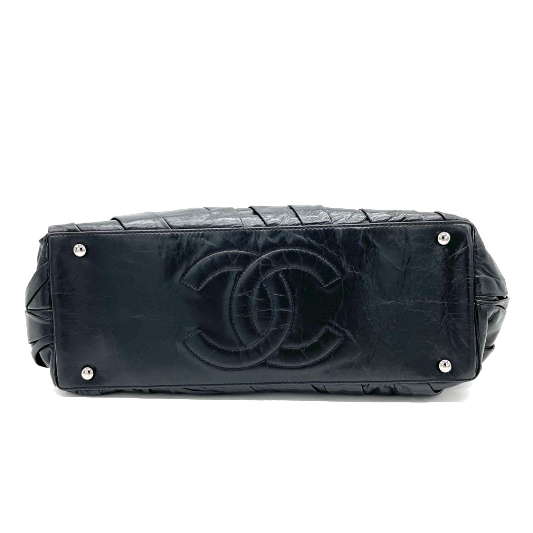 CHANEL シャネル チェーンショルダー トートバッグ レザー ブラック