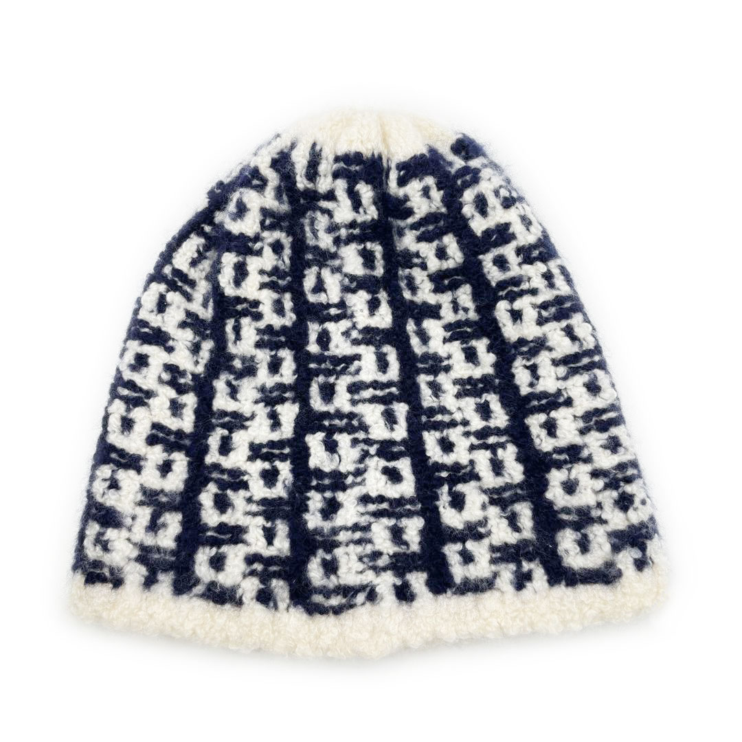 CAHNEL シャネル ココマーク ニット帽 カシミヤ/シルク ネイビー/ホワイト