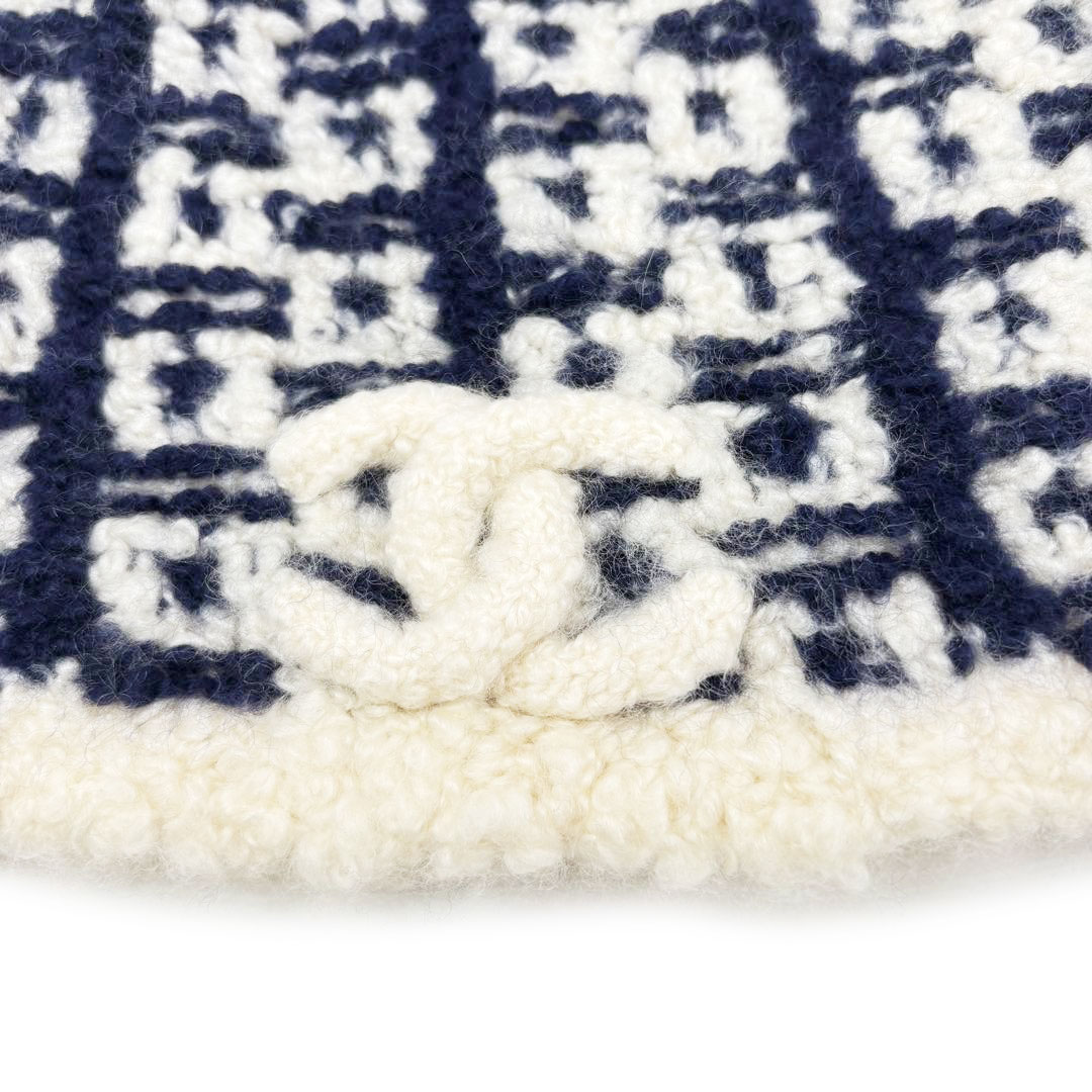 CAHNEL シャネル ココマーク ニット帽 カシミヤ/シルク ネイビー/ホワイト