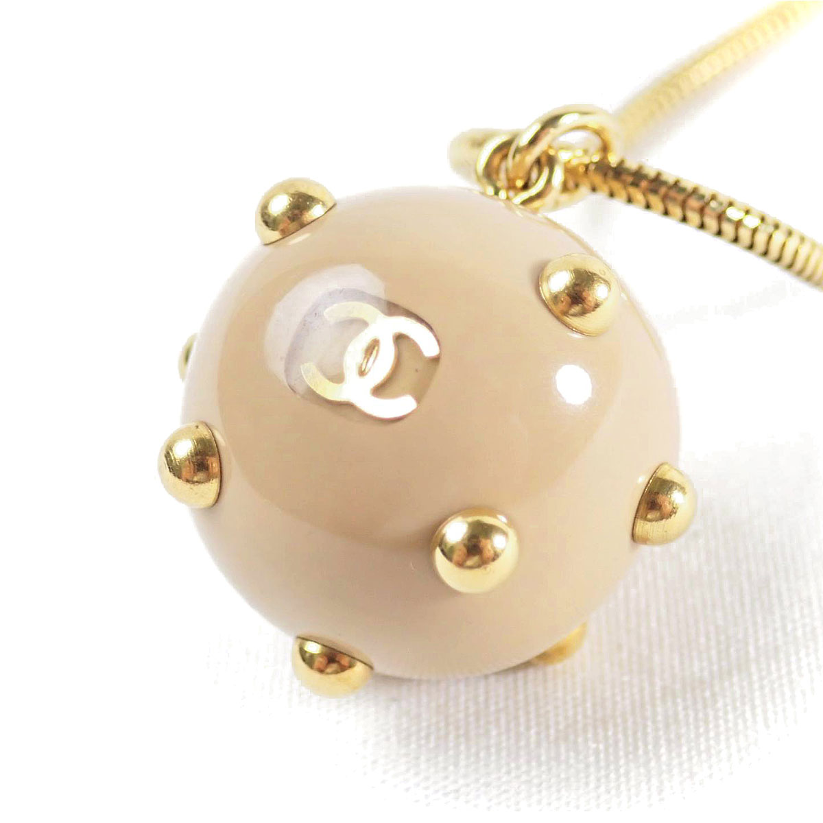 CHANEL シャネル ロングネックレス ボール スタッズ ゴールド ベージュ 00A