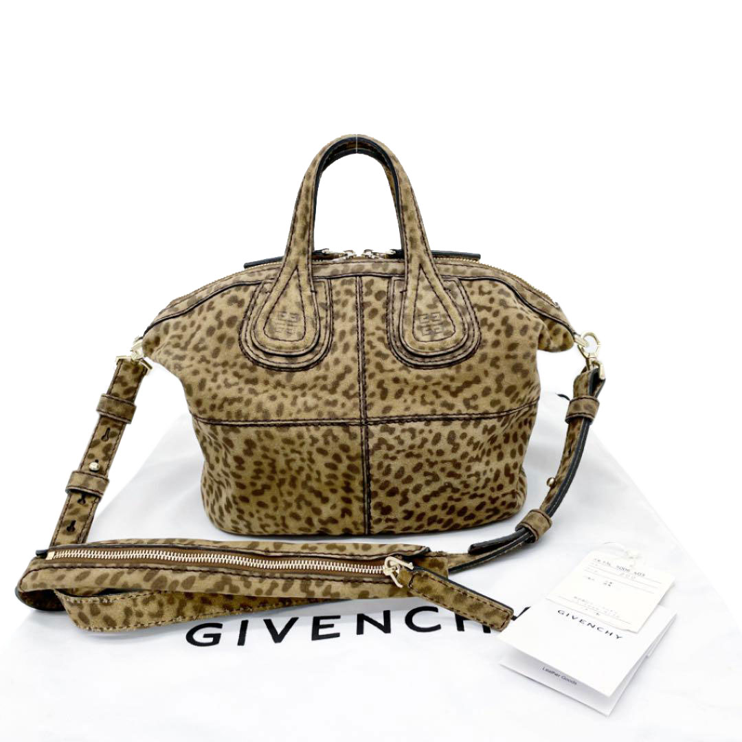 GIVENCHY ジバンシー 2WAYハンドバッグ マイクロ ナイチンゲール レオパード スエード ブラウン 日本限定品(2013年製)
