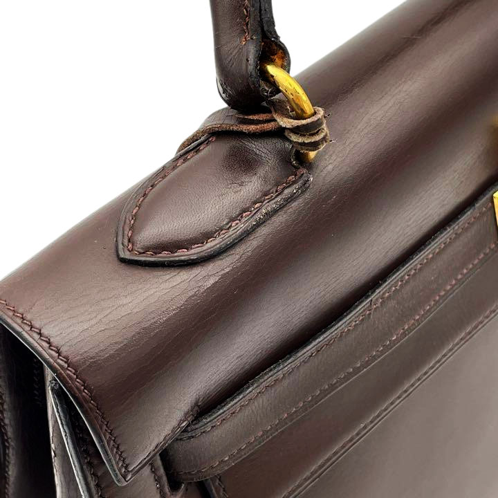 HERMES エルメス ヴィンテージケリー32 ハンドバッグ 外縫い ボックスカーフ ブラウン ゴールド金具 1950年代