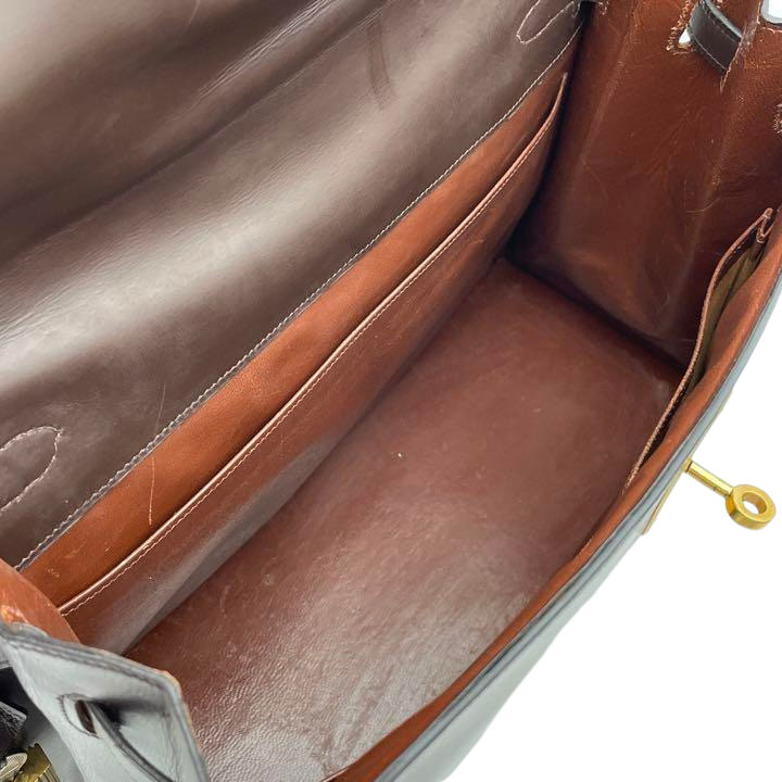 HERMES エルメス ヴィンテージケリー32 ハンドバッグ 外縫い ボックスカーフ ブラウン ゴールド金具 1950年代