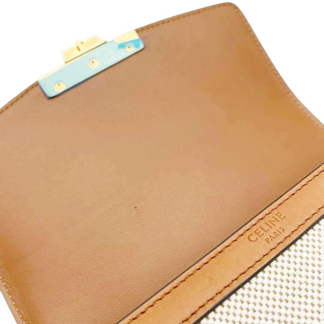 CELINE セリーヌ ティーン トリオンフ ショルダーバッグ テキスタイル＆カーフスキン ナチュラル /タン  188882EGC.02NT
