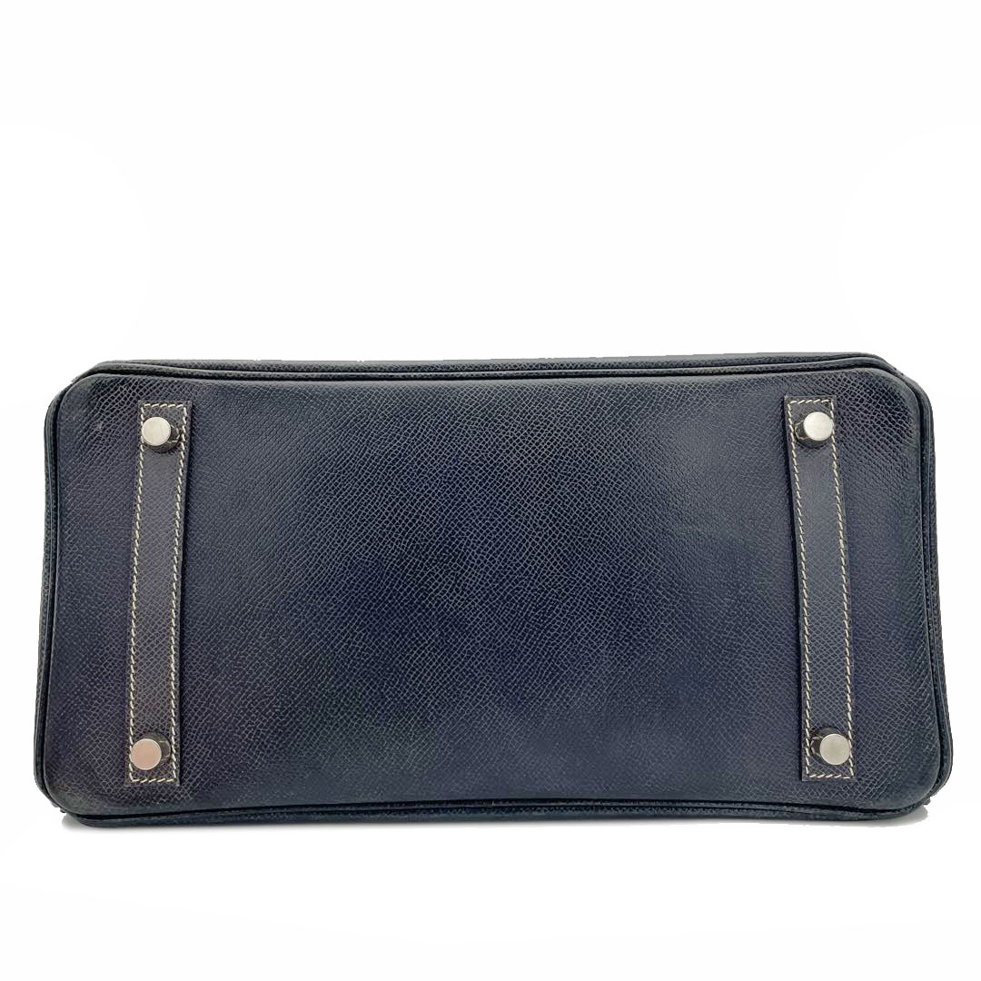 HERMES エルメス バーキン30 ハンドバッグ クシュベル ブラック(ホワイトステッチ) シルバー金具 □E刻印 パーソナルオーダー品