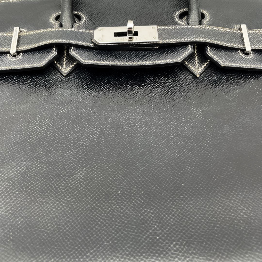HERMES エルメス バーキン30 ハンドバッグ クシュベル ブラック(ホワイトステッチ) シルバー金具 □E刻印 パーソナルオーダー品
