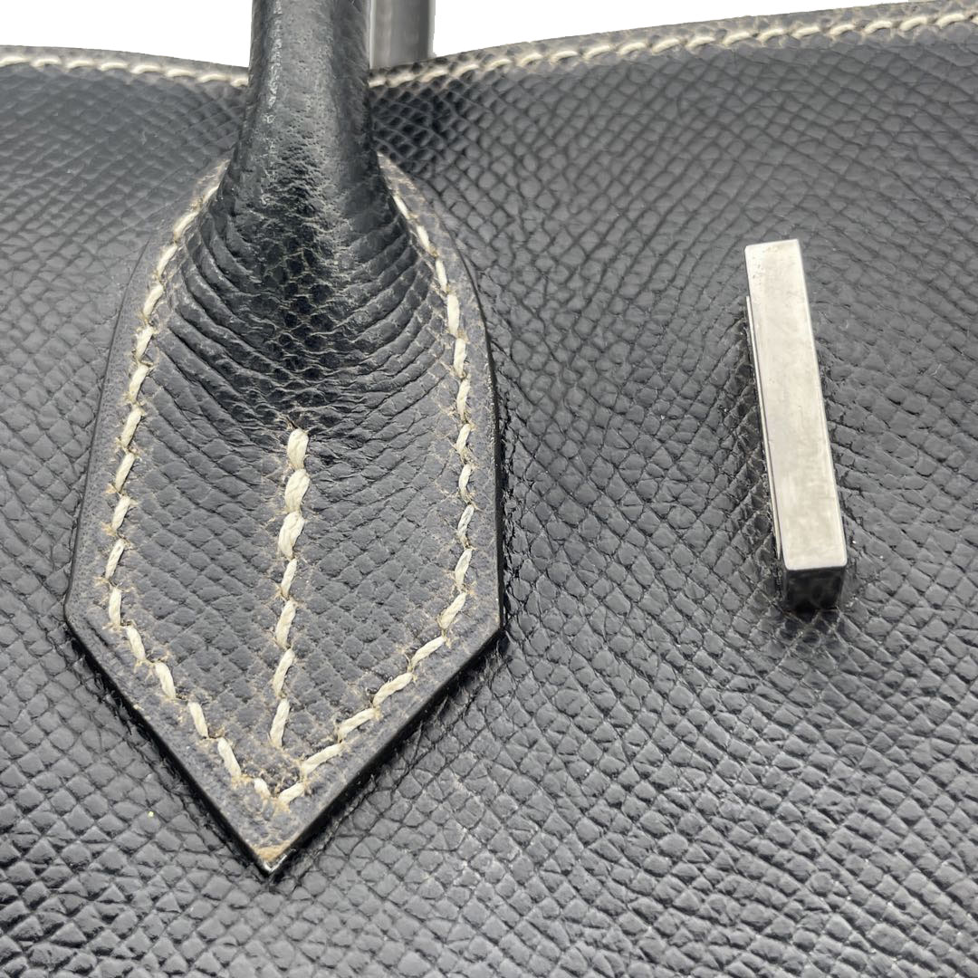 HERMES エルメス バーキン30 ハンドバッグ クシュベル ブラック(ホワイトステッチ) シルバー金具 □E刻印 パーソナルオーダー品