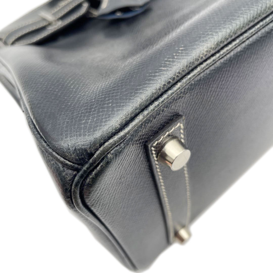 HERMES エルメス バーキン30 ハンドバッグ クシュベル ブラック(ホワイトステッチ) シルバー金具 □E刻印 パーソナルオーダー品
