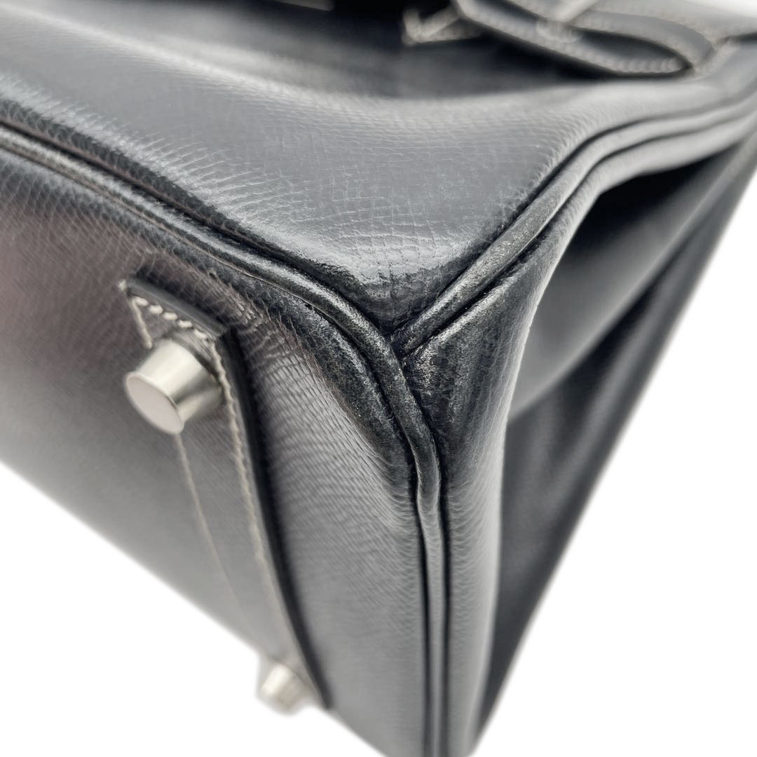 HERMES エルメス バーキン30 ハンドバッグ クシュベル ブラック(ホワイトステッチ) シルバー金具 □E刻印 パーソナルオーダー品