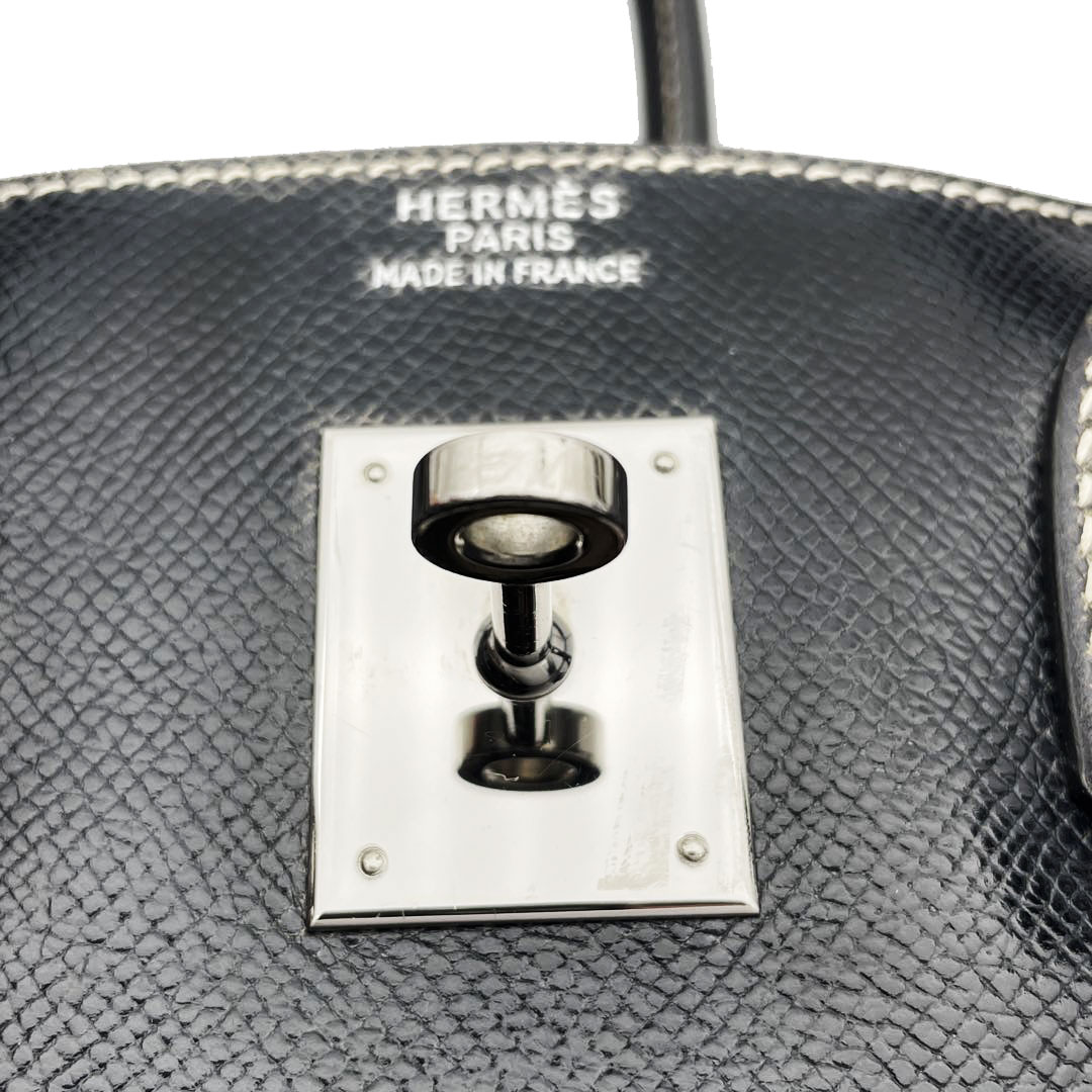 HERMES エルメス バーキン30 ハンドバッグ クシュベル ブラック(ホワイトステッチ) シルバー金具 □E刻印 パーソナルオーダー品