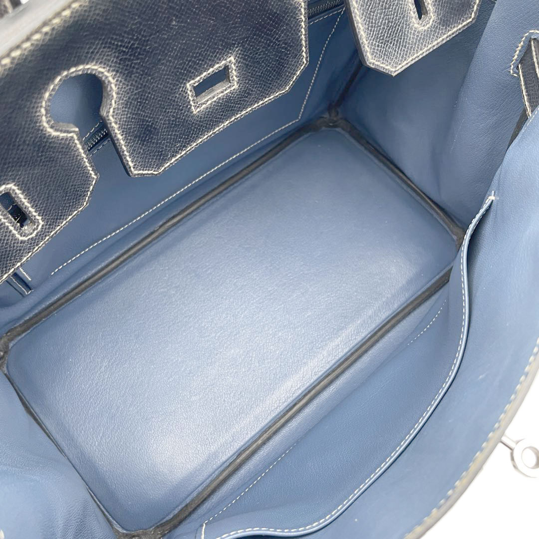 HERMES エルメス バーキン30 ハンドバッグ クシュベル ブラック(ホワイトステッチ) シルバー金具 □E刻印 パーソナルオーダー品