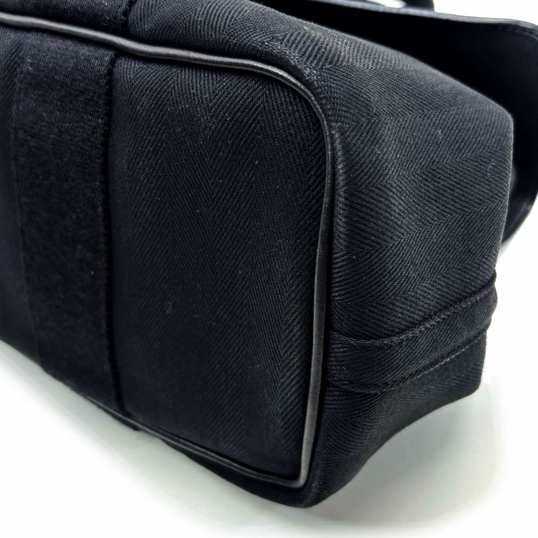 HERMES エルメス ハンドバッグ ヴァルパライソPM トワルシェブロン/レザー ブラック □P刻印