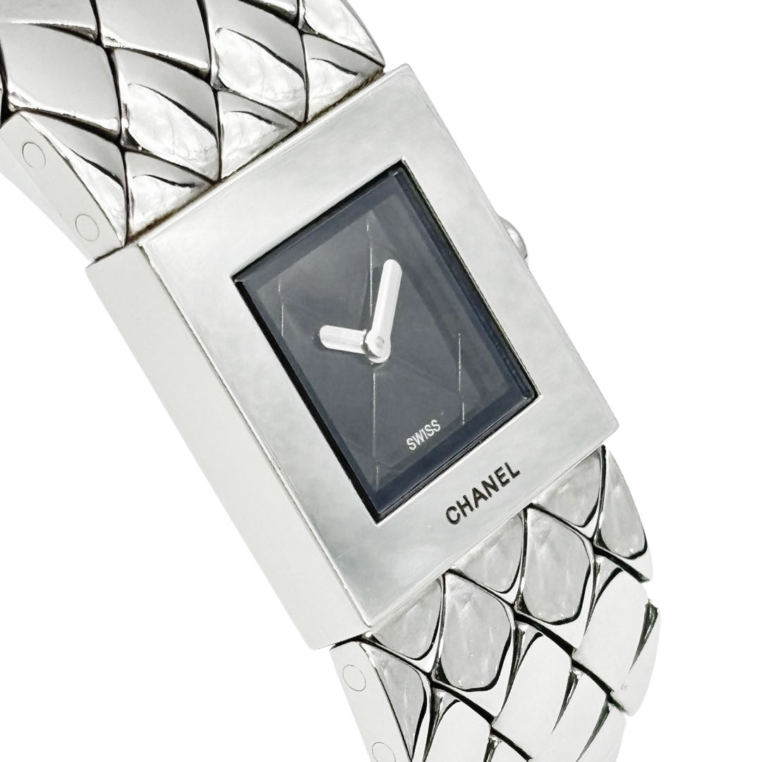 CHANEL シャネル レディース腕時計 マトラッセ QZ シルバー 黒文字盤 H0009