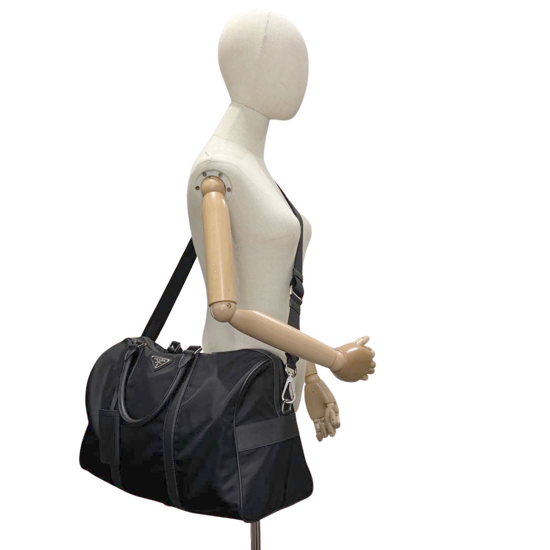 【美品】プラダ 2way ボストンバッグ ショルダーバッグ テスートナイロン 黒 PRADA プラダ 2WAYボストンバッグ テスートナイロン/サフィアーノ