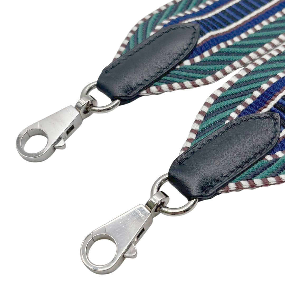 HERMES エルメス バンドリエール サングル カヴァル 50mm ショルダーストラップ マラカイト/ブルーエレクトリック/ブラック シルバー金具 A刻印