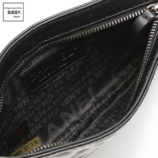 ■シャネル■ カメリア チェーンハンドバッグ ポーチ エナメルレザー ブラック ガンメタリック金具 【CHANEL】