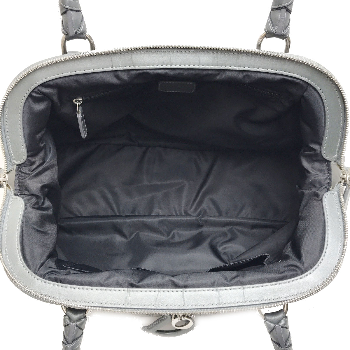Christian Dior クリスチャンディオール カナージュ ハンドバッグ ナイロン レザー シルバー