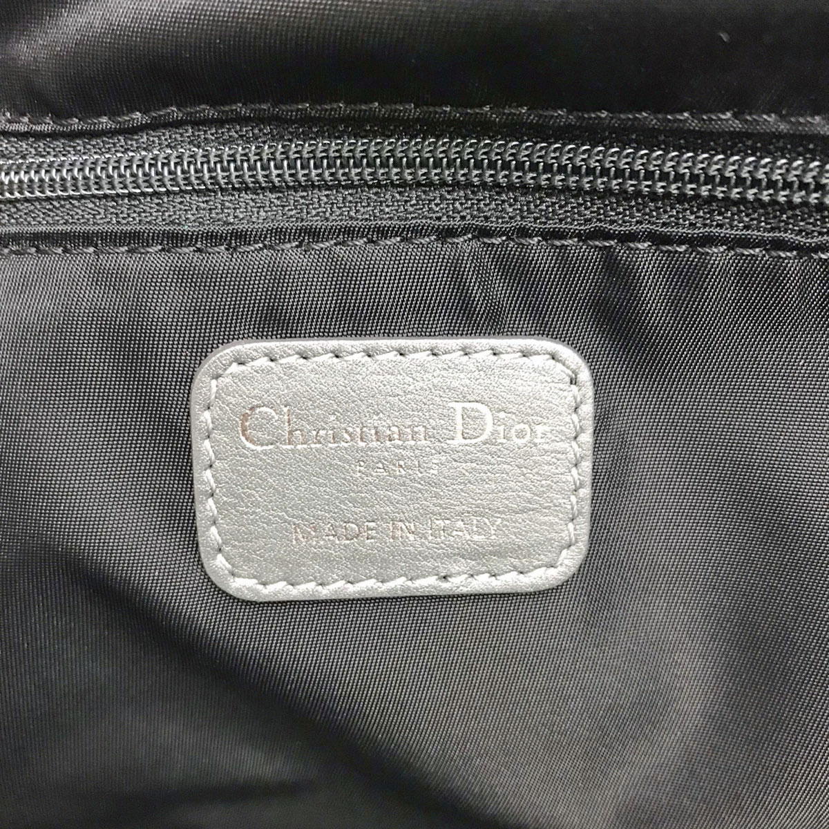 Christian Dior クリスチャンディオール カナージュ ハンドバッグ ナイロン レザー シルバー