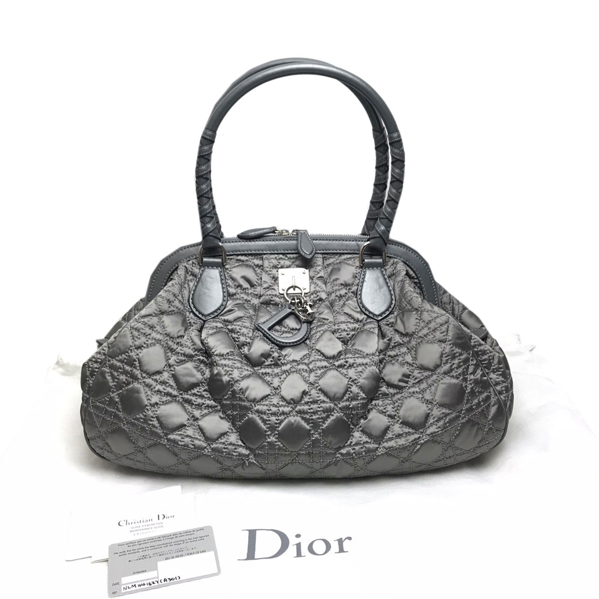 Christian Dior クリスチャンディオール カナージュ ハンドバッグ ナイロン レザー シルバー