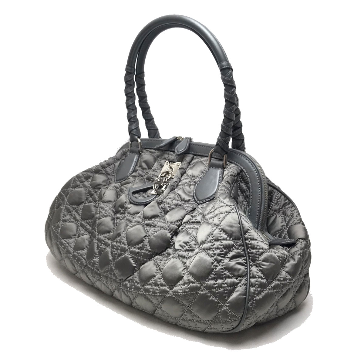 Christian Dior クリスチャンディオール カナージュ ハンドバッグ ナイロン レザー シルバー