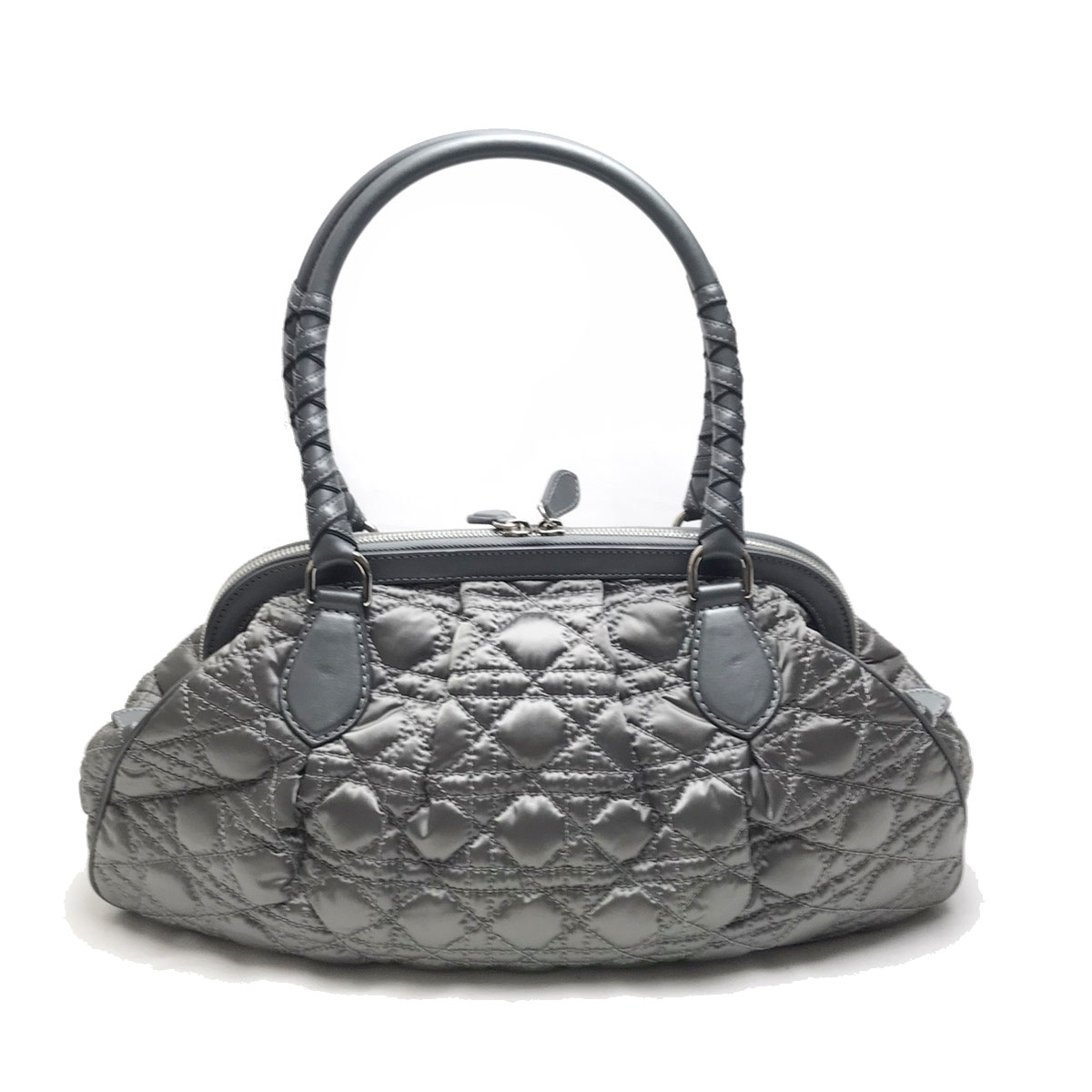 Christian Dior クリスチャンディオール カナージュ ハンドバッグ ナイロン レザー シルバー