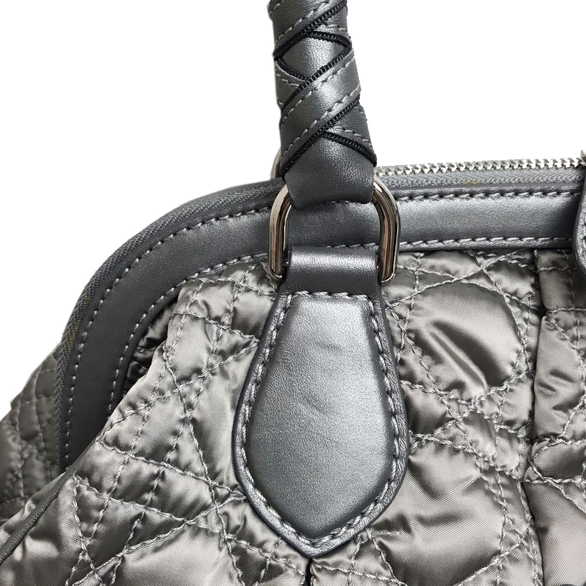 Christian Dior クリスチャンディオール カナージュ ハンドバッグ ナイロン レザー シルバー