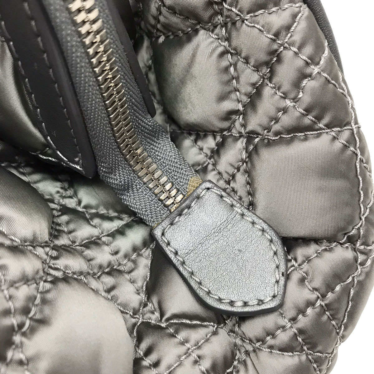 Christian Dior クリスチャンディオール カナージュ ハンドバッグ ナイロン レザー シルバー