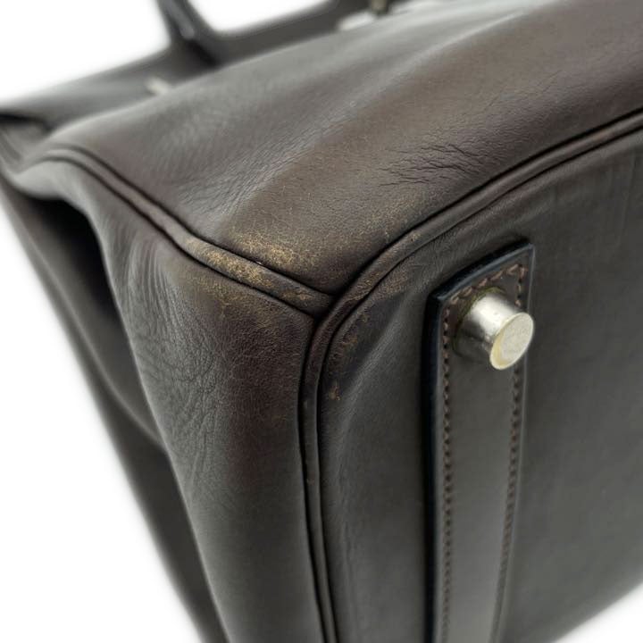 HERMES エルメス オータクロア32 ハンドバッグ ボックスカーフ ダークブラウン シルバー金具 □H刻印