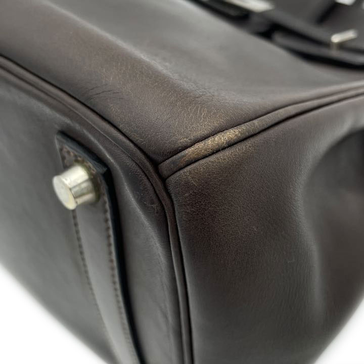 HERMES エルメス オータクロア32 ハンドバッグ ボックスカーフ ダークブラウン シルバー金具 □H刻印
