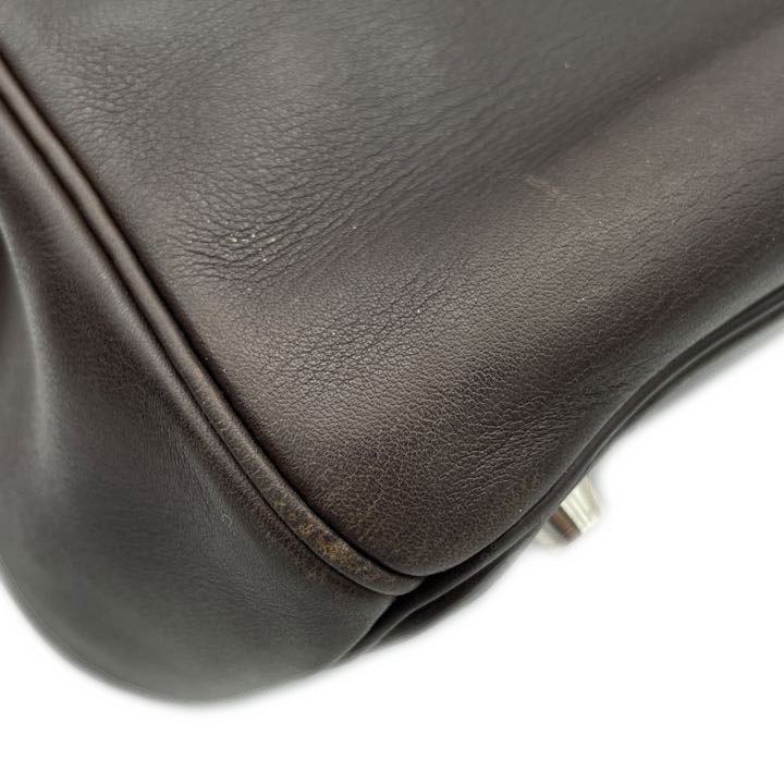 HERMES エルメス オータクロア32 ハンドバッグ ボックスカーフ ダークブラウン シルバー金具 □H刻印