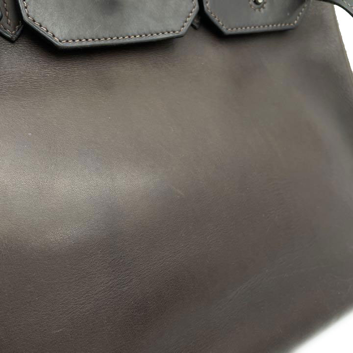 HERMES エルメス オータクロア32 ハンドバッグ ボックスカーフ ダークブラウン シルバー金具 □H刻印
