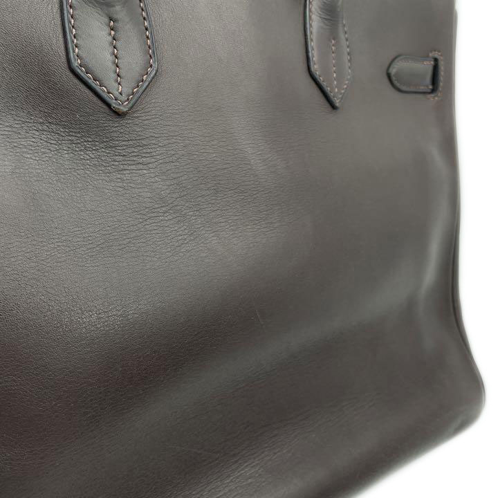 HERMES エルメス オータクロア32 ハンドバッグ ボックスカーフ ダークブラウン シルバー金具 □H刻印