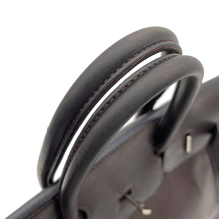 HERMES エルメス オータクロア32 ハンドバッグ ボックスカーフ ダークブラウン シルバー金具 □H刻印