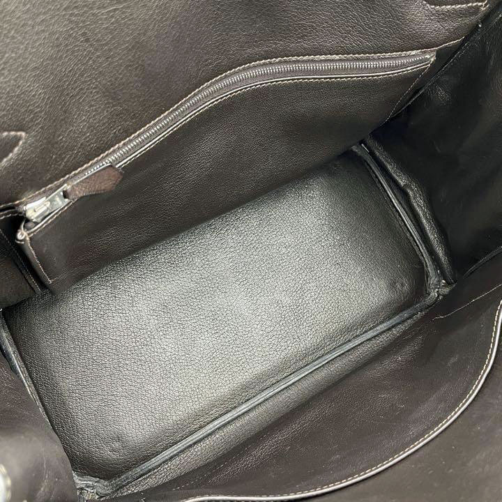 HERMES エルメス オータクロア32 ハンドバッグ ボックスカーフ ダークブラウン シルバー金具 □H刻印