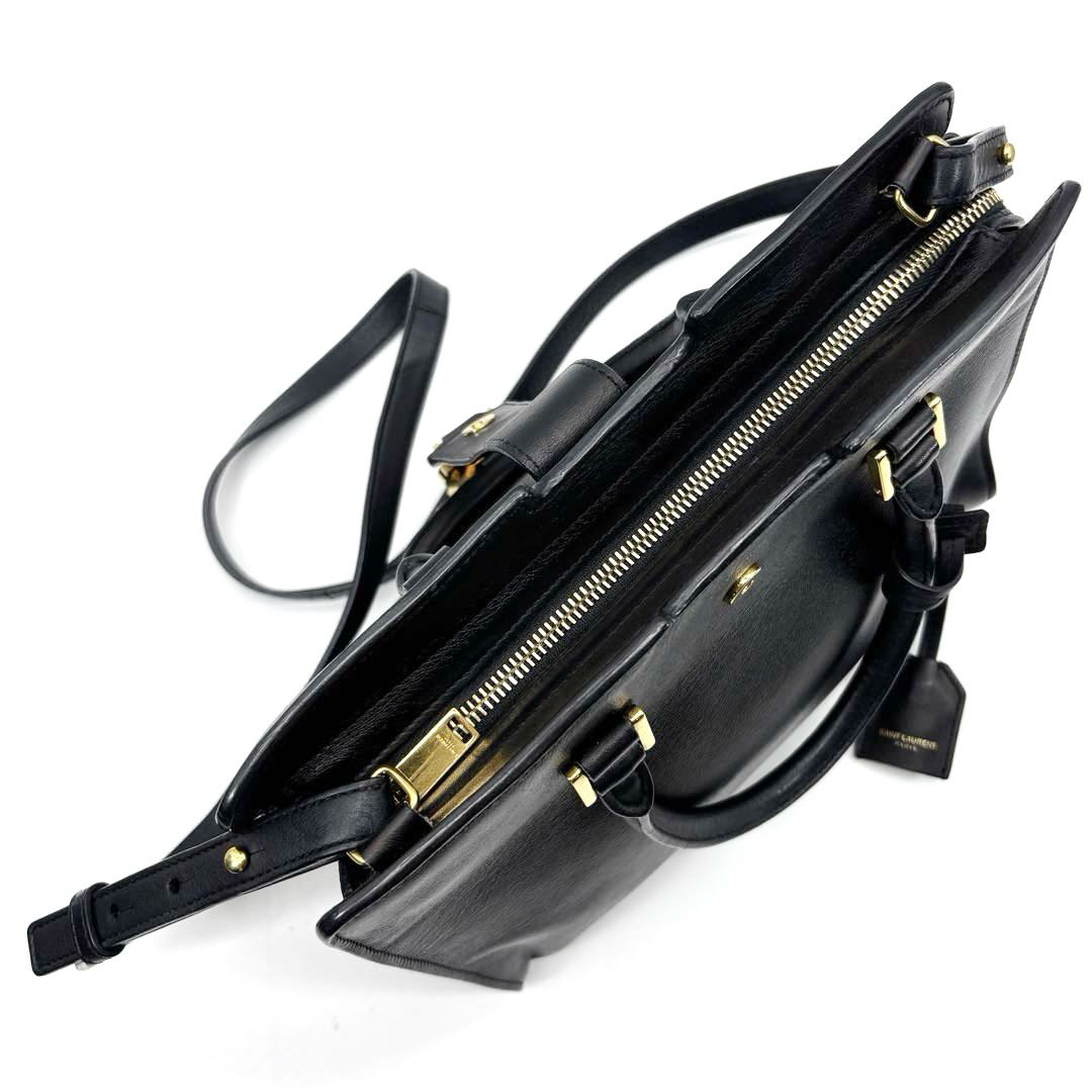 SAINT LAURENT PARIS サンローランパリ 2WAYハンドバッグ  ベイビーカバス レザー ブラック/ゴールド金具 424868