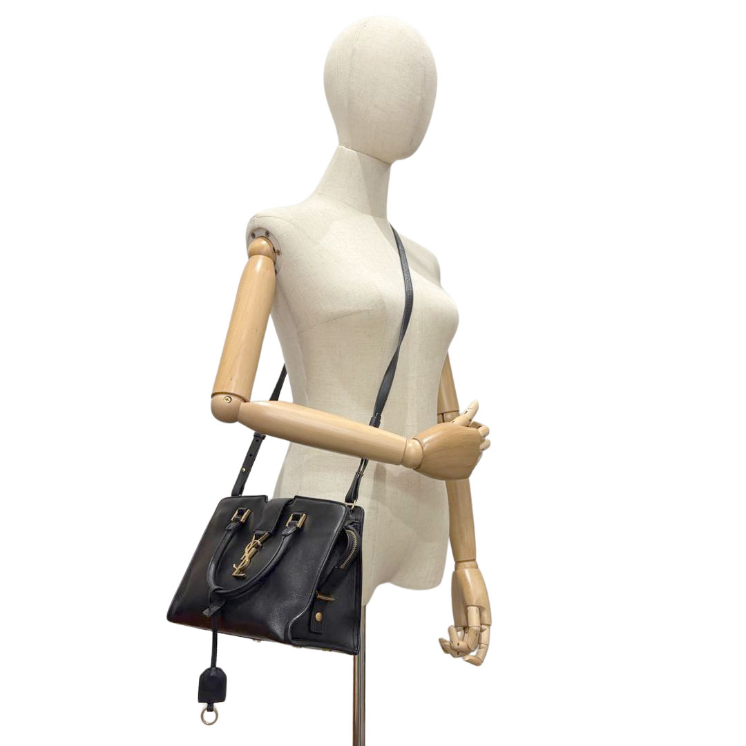 SAINT LAURENT PARIS サンローランパリ 2WAYハンドバッグ  ベイビーカバス レザー ブラック/ゴールド金具 424868