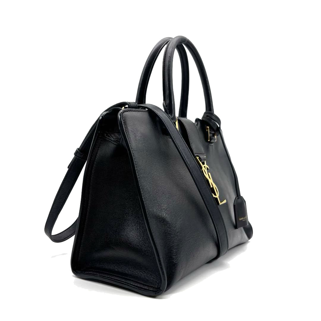 SAINT LAURENT PARIS サンローランパリ 2WAYハンドバッグ  ベイビーカバス レザー ブラック/ゴールド金具 424868