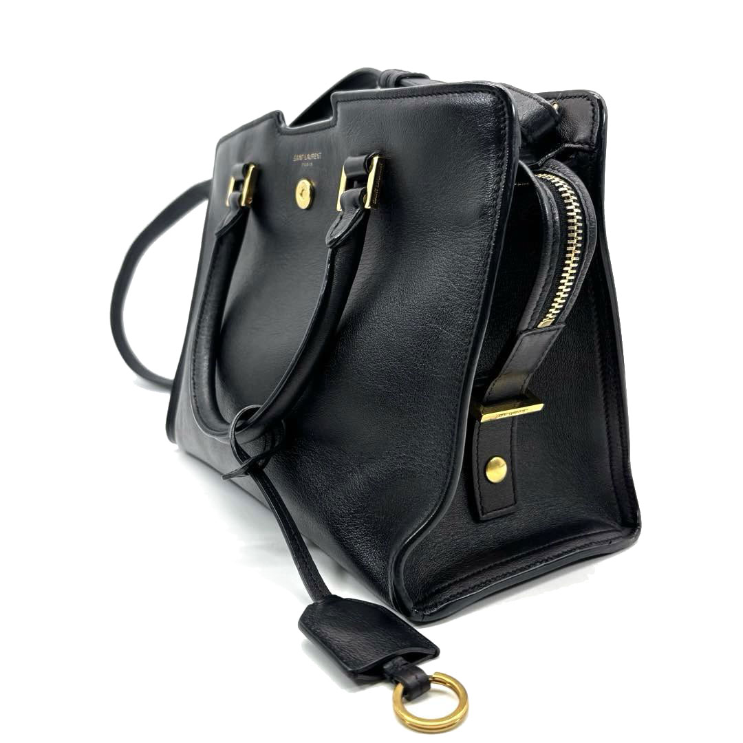 SAINT LAURENT PARIS サンローランパリ 2WAYハンドバッグ  ベイビーカバス レザー ブラック/ゴールド金具 424868