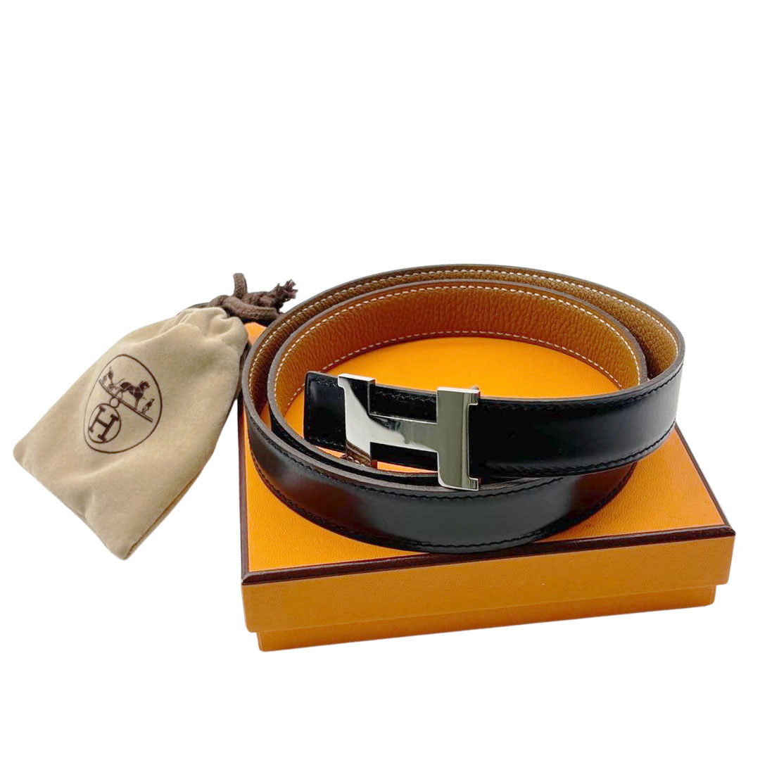 HERMES エルメス Hベルト ミニコンスタンス 80 リバーシブル ボックスカーフ/トリヨンクレマンス ブラック/ゴールド/シルバー金具 □E刻印
