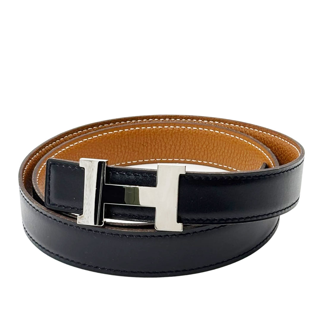 HERMES エルメス Hベルト ミニコンスタンス 80 リバーシブル ボックスカーフ/トリヨンクレマンス ブラック/ゴールド/シルバー金具 □E刻印