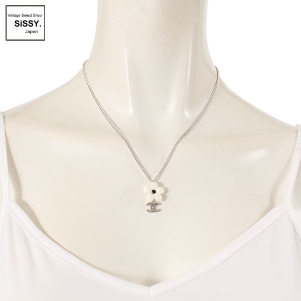 ■シャネル■ フラワー ココマーク ネックレス シルバー ホワイト 05A 【CHANEL】