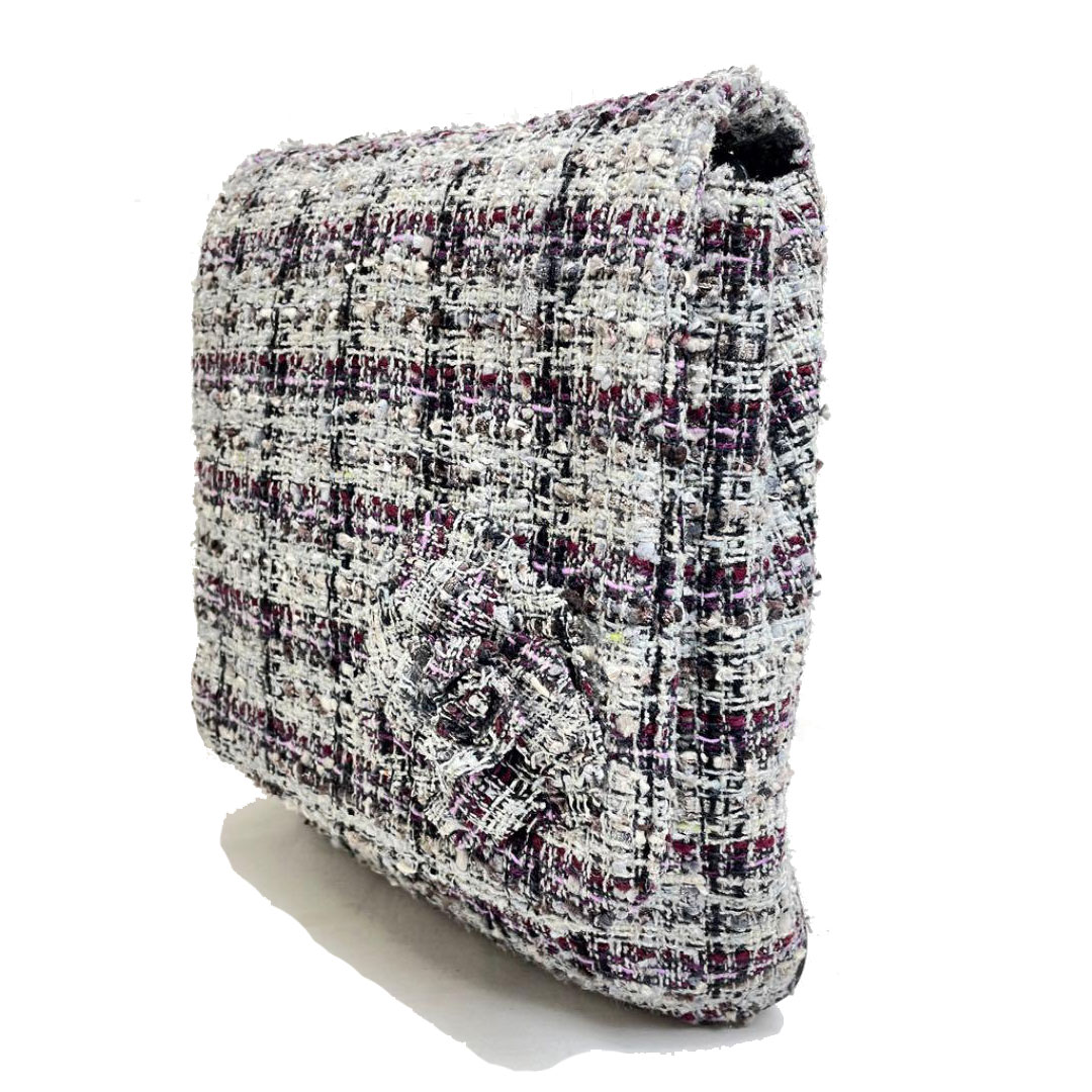 CHANEL シャネル ミックスツイード カメリア ショルダーバッグ グレー