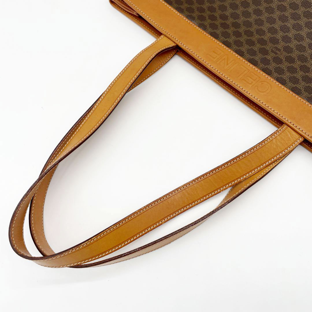 CELINE セリーヌ トートバッグ マカダム柄 ロゴ PVC レザー ブラウン ヴィンテージ